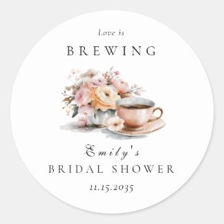 Elegant Coffee Love is Brewing Bröllopsdusch Runt Klistermärke