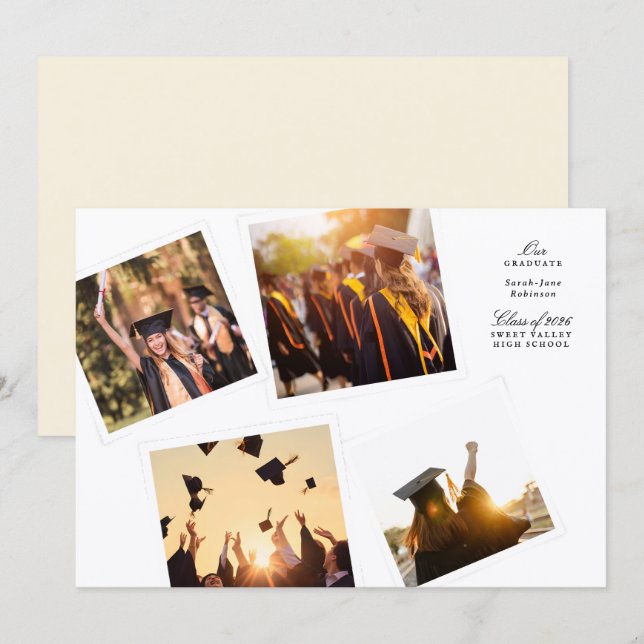 elegant collage 4 photo black white class of 2026 meddelande (Fram/baksida)