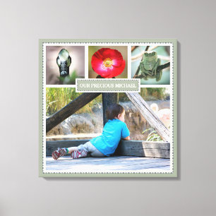 Elegant Collage för familjminnesfoto med namn Canvastryck