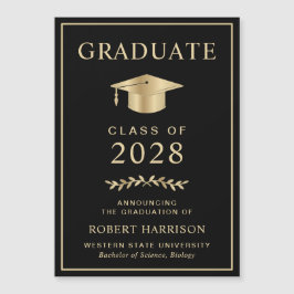 Elegant College Black Guld Studenten Magnetisk Inbjudningskort