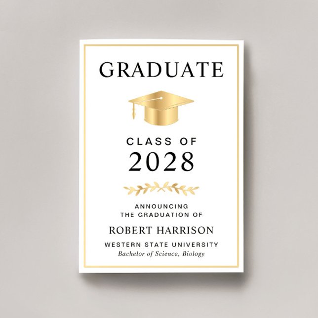 Elegant College Guld Studenten Meddelande (An elegant college graduation announcement to celebrate the graduate's achievements)