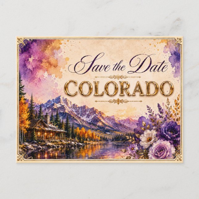 Elegant Colorado Spara datum Bröllopsinbjudan Vykort (Framsida)