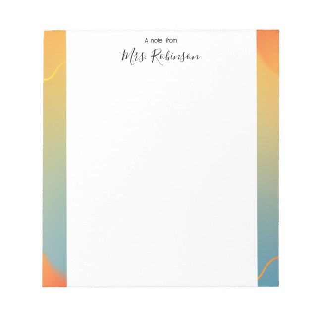 Elegant Colored Frame Teacher Notepad Anteckningsblock (Framsida)