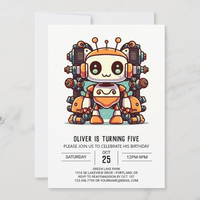 Elegant Colorful Antique Robot Birthday Inbjudningar (Framsida)