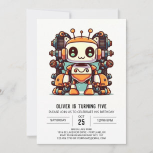 Elegant Colorful Antique Robot Birthday Inbjudningar