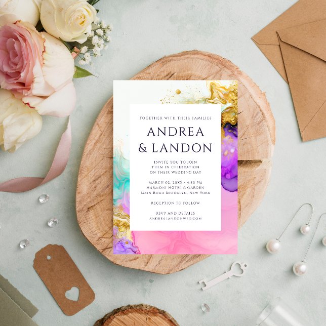 Elegant Colorful Bläck Watercolor Abstrakt Bröllop Inbjudningar (Skapare uppladdad)