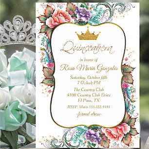 Elegant Colorful Blommigt Quinceañera Birthday Inbjudningar