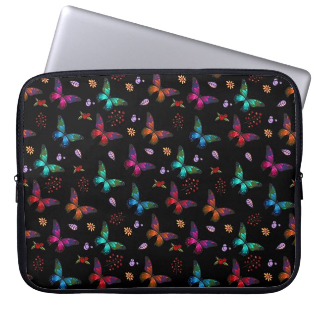 Elegant Colorful Butterflies on Black Laptop Fodral (Framsidan)