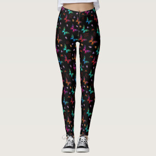 Elegant Colorful Butterflies on Black Leggings