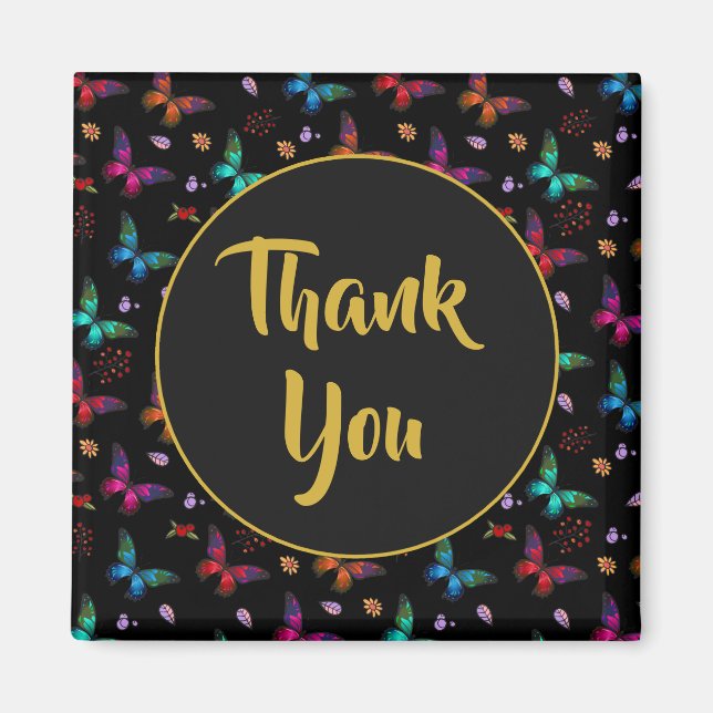 Elegant Colorful Butterflies on Black Tack Magnet (Framsidan)