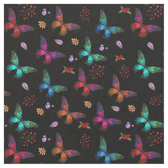 Elegant Colorful Butterflies on Black Tyg (Närbild)