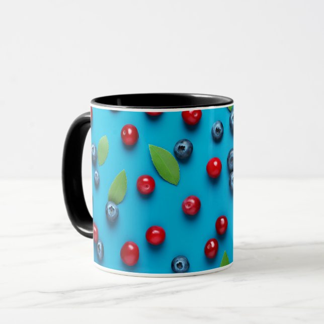 Elegant Colorful Cute Sweet Blueberry Mönster Mugg (Framsida vänster)