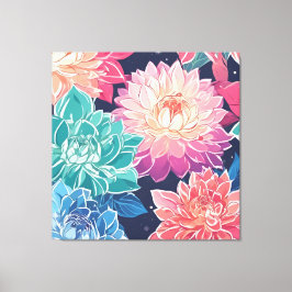 Elegant Colorful Dahlia Flowers on Mörk Background Canvastryck
