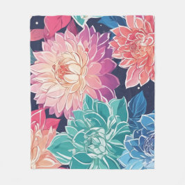 Elegant Colorful Dahlia Flowers on Mörk Background Fleecefilt