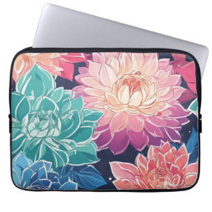 Elegant Colorful Dahlia Flowers on Mörk Background Laptop Fodral