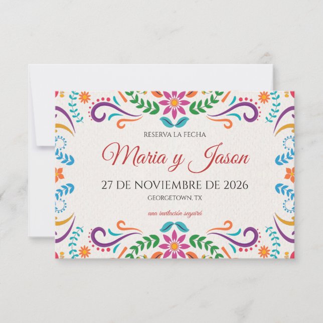Elegant Colorful Floral Fiesta Spanish Wedding Spara Datumet (Framsida)