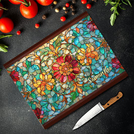 Elegant colorful floral stained glass