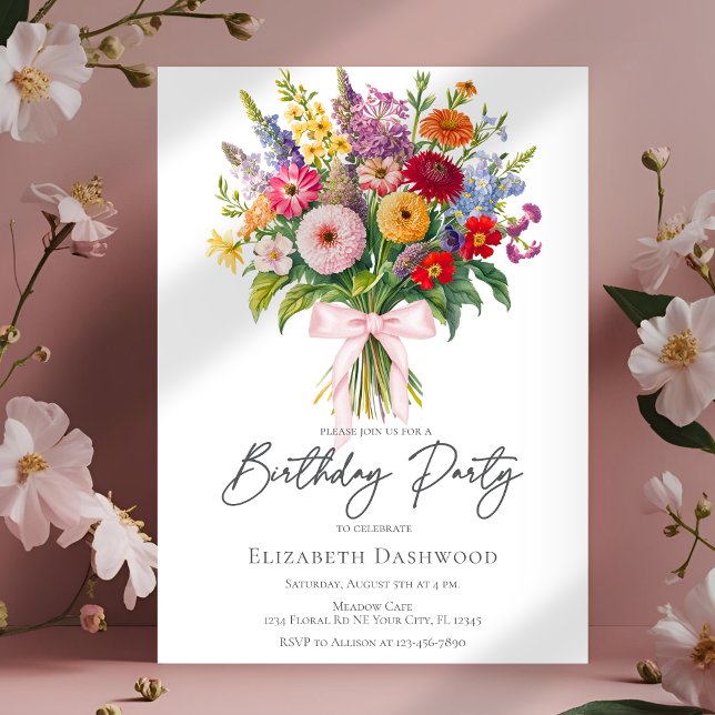 Elegant Colorful Garden Flowers Bouquet Birthday Inbjudningar (Skapare uppladdad)