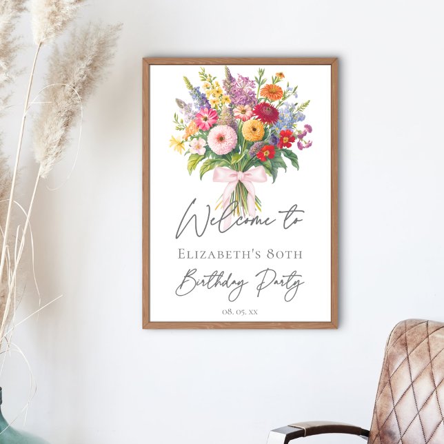 Elegant Colorful Garden Flowers Bouquet Birthday Poster (Skapare uppladdad)