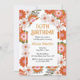 Elegant Colorful Groovy Flower & Löv Birthday Inbjudningar