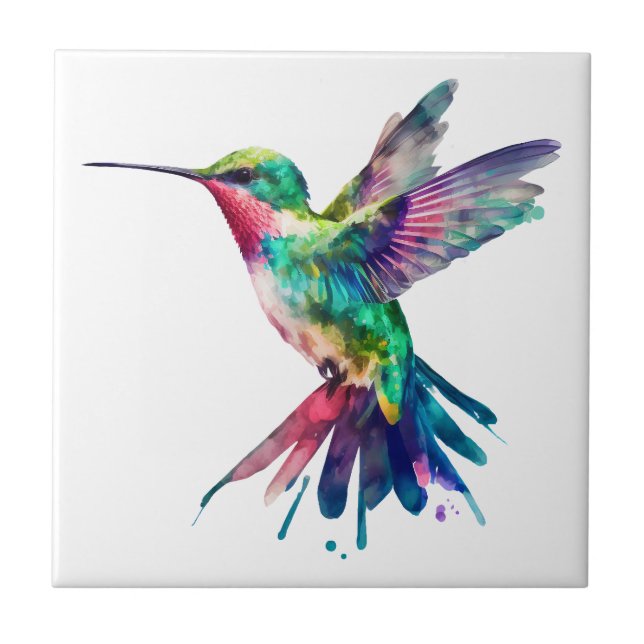 Elegant Colorful Hummingbird Watercolor Kakelplatta (Framsidan)