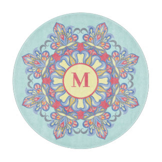 Elegant Colorful Mandala Flourish Monogram Glass