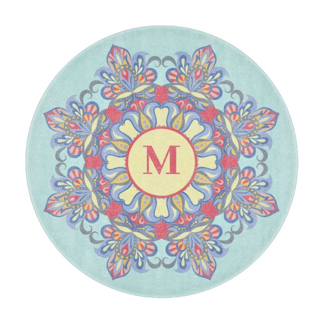 Elegant Colorful Mandala Flourish Monogram Glass (Framsidan)