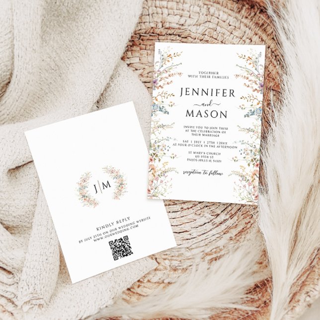 Elegant Colorful Meadow Flower Wildblomma Bröllop Inbjudningar (Skapare uppladdad)