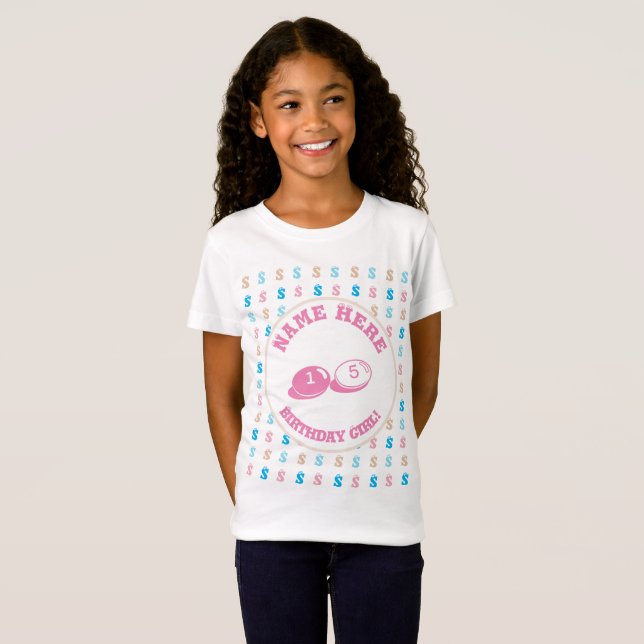 Elegant Colorful Monogram Namn Birthday Girl Rosa T Shirt (Hel framsida)
