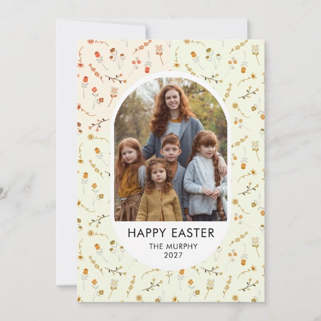 Elegant Colorful Oval Floral Easter Family Photo Julkort (Framsida)