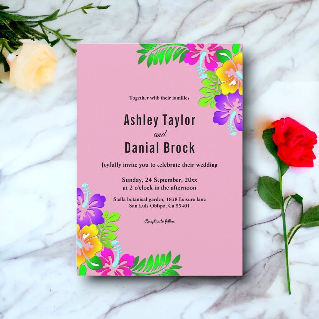 Elegant Colorful Ro Boho Rosa Blommigt Bröllop Inbjudningar (Skapare uppladdad)