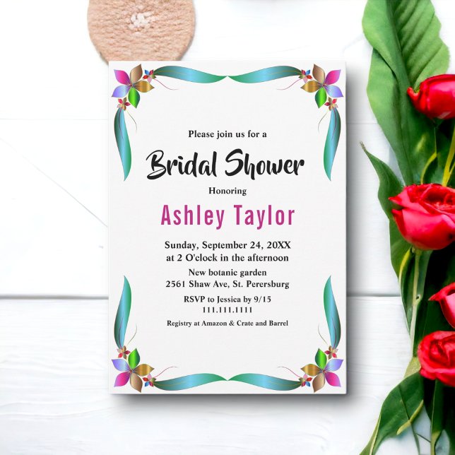 Elegant Colorful Ro Shiny Blommigt Möhippa Inbjudningar (Skapare uppladdad)