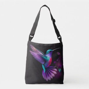 Elegant Colorful Teal Lila Hummingbird Artwork   Axelväska
