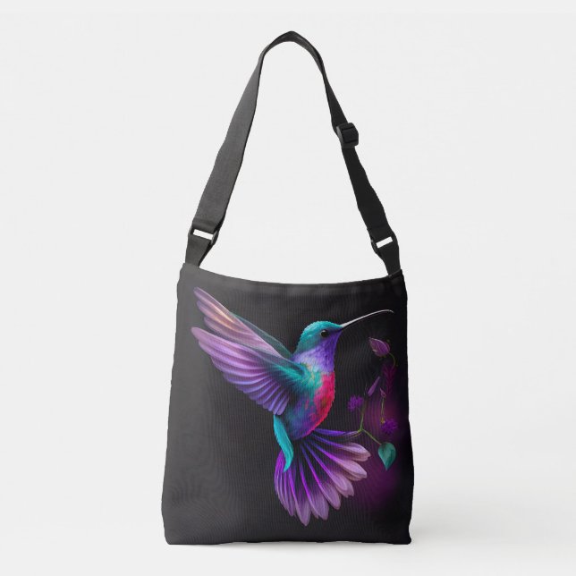 Elegant Colorful Teal Lila Hummingbird Artwork | Axelväska (Framsida)