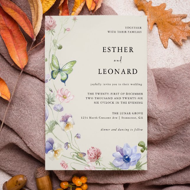 Elegant Colorful Vår Wildblomma Bröllop Inbjudningar (Skapare uppladdad)