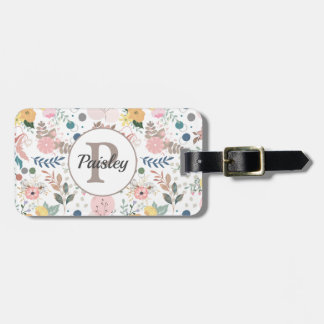 Elegant Colorful Watercolor Blommigt Löv Monogram Bagagebricka