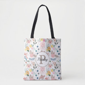 Elegant Colorful Watercolor Blommigt Löv Monogram Tygkasse