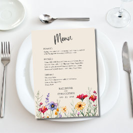 Elegant Colorful WildblommBeige Bröllop Meny