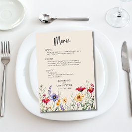 Elegant Colorful WildblommBeige Bröllop Meny