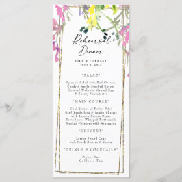 Elegant Colorful Wildblomme Rehearsal Dinner Menu Meny