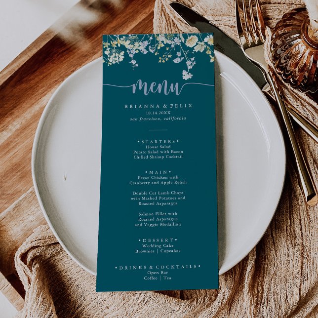 Elegant Colorful Wildblommor Dinner Menu Meny (Skapare uppladdad)