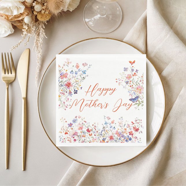 Elegant Colorful Wildflowers Happy Mother's Day Pappersservett (Elegant Colorful Wildflower Happy Mother's Day Napkin)