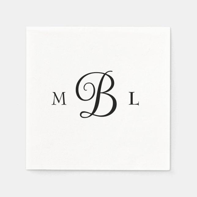 Elegant Combo Font Monogram Bröllop Cocktail Pappersservett (Framsidan)