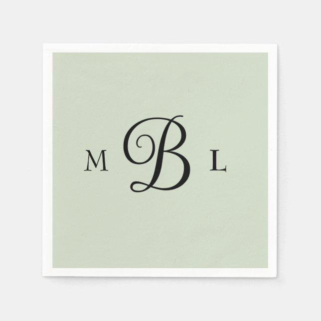 Elegant Combo Font Monogram Sage Bröllop Cocktail Pappersservett (Framsidan)