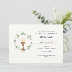 Elegant Communion Inbjudan - Blommigt Wandement &