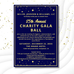Elegant Company Charity Gala Boll Blue Guld Inbjudningar