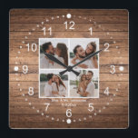elegant Company & mr 4 foton collage rustic bröllo Fyrkantig Klocka<br><div class="desc">Bilder från freepik.com elegant Company & mr Minimum 4 foton collage rustik wood bröllop-årsdagen Square Wall Clock</div>