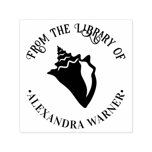 Elegant Conch Shell Strand Rund Biblioteksbok Självfärgande Stämpel (Design)