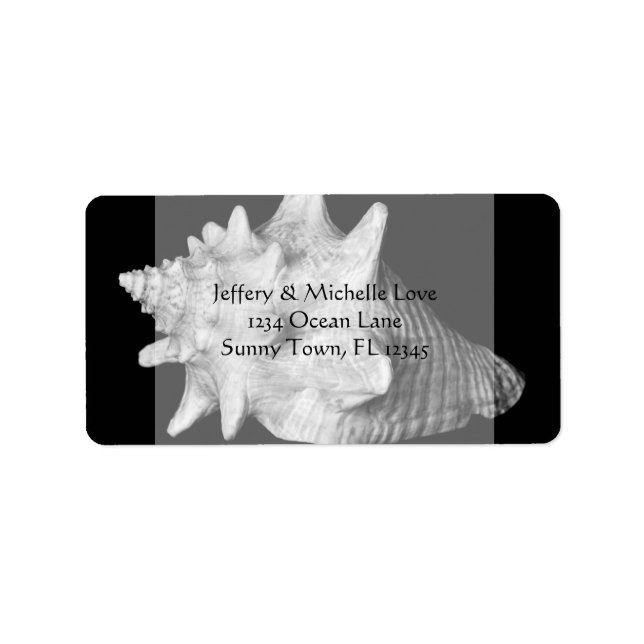 Elegant Conch Snäcka Beach Black and White Adress Adressetikett (Framsidan)