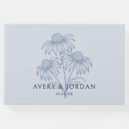 Elegant Coneflower Botanical Dusty Blue Bröllop Gästböcker
